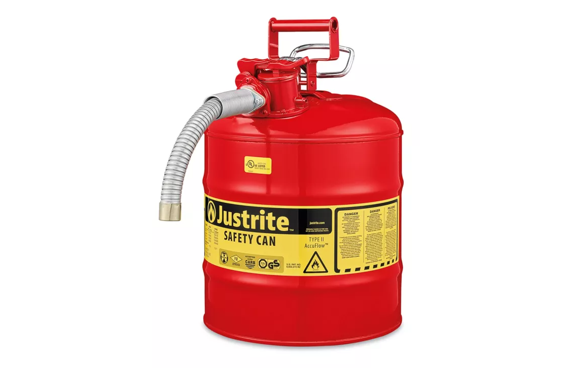 BIDÓN DE SEGURIDAD DE ACERO MANGUERA DE METAL DE 1" Y 5 GAL, TIPO II ACCUFLOWTM | JUSTRITE