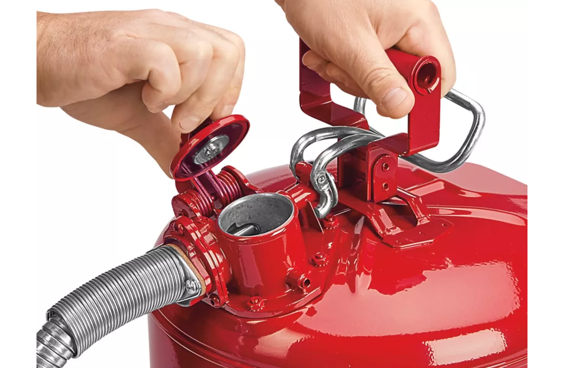 BIDÓN DE SEGURIDAD DE ACERO MANGUERA DE METAL DE 1" Y 5 GAL, TIPO II ACCUFLOWTM | JUSTRITE