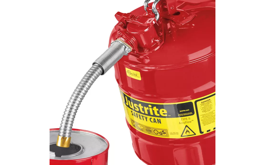 BIDÓN DE SEGURIDAD DE ACERO MANGUERA DE METAL DE 1" Y 5 GAL, TIPO II ACCUFLOWTM | JUSTRITE
