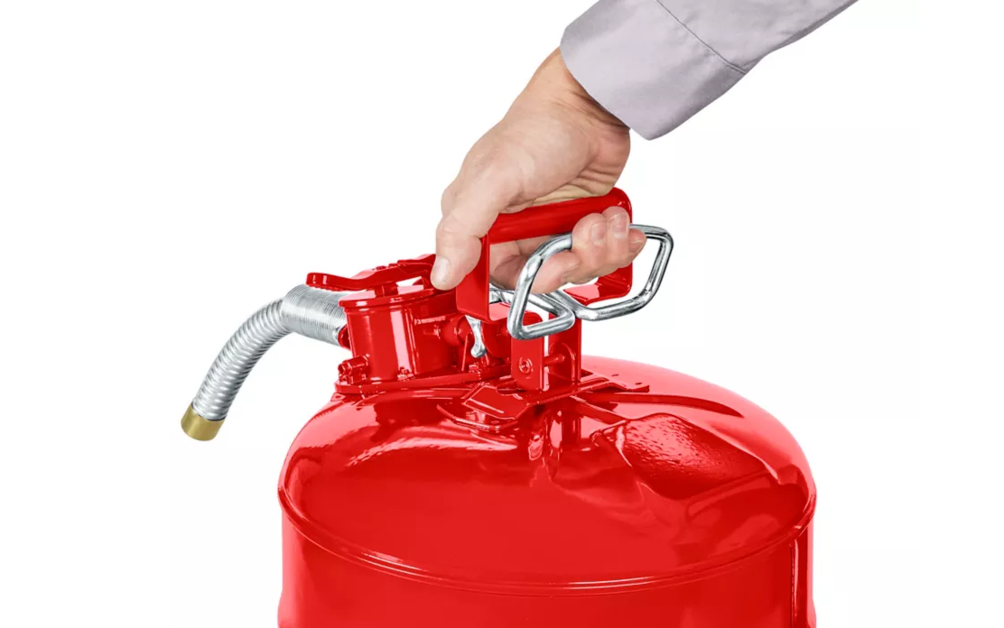 BIDÓN DE SEGURIDAD DE ACERO MANGUERA DE METAL DE 1" Y 5 GAL, TIPO II ACCUFLOWTM | JUSTRITE
